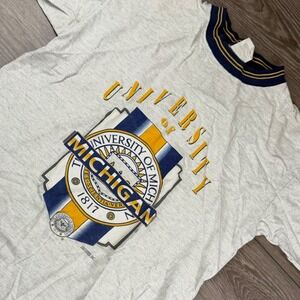 Collegiate Colors Mens University of Michigan Vintage Ringer T-Shirt Gray Large